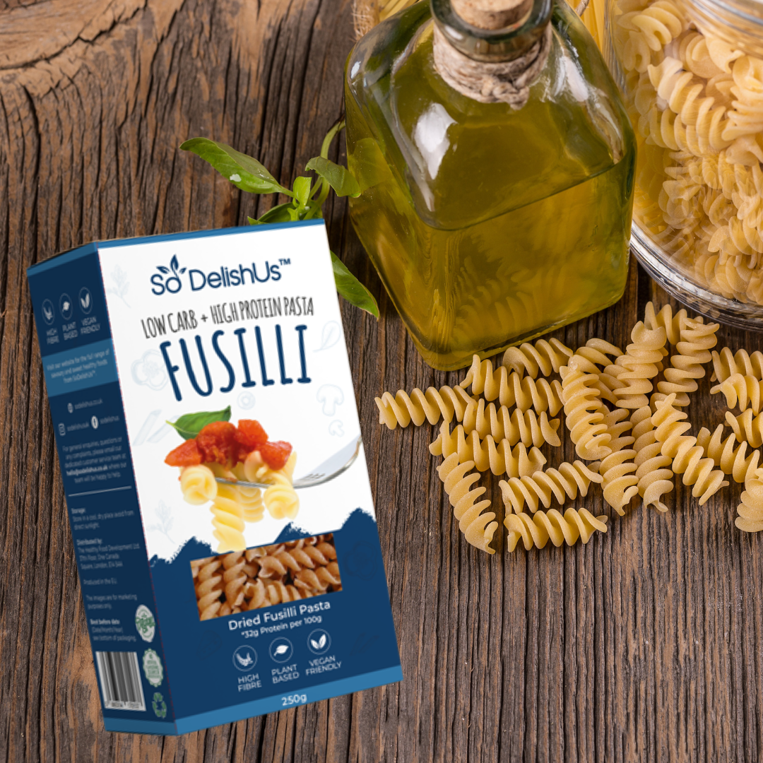 Enjoy high protein, low carb, high fibre, plant-based dried fusilli pasta. 194% More Protein | 44% Less Carbs | 232% More Fibre