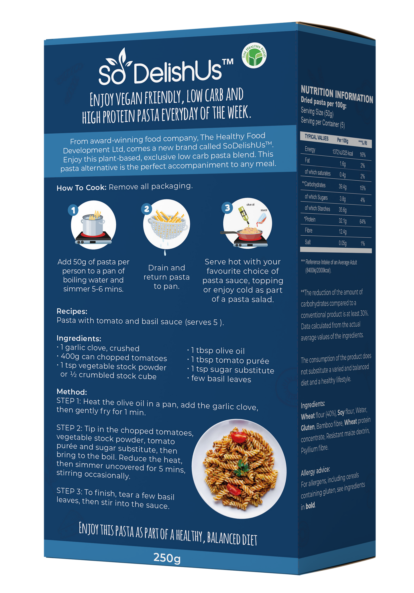 Enjoy high protein, low carb, high fibre, plant-based dried fusilli pasta. 194% More Protein | 44% Less Carbs | 232% More Fibre