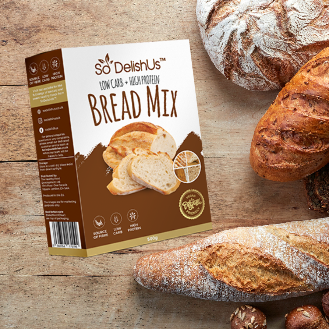 Our low carb, high protein, vegan bread mix contains: 38% Less Carbs,66% More Protein, 15% More Fibre