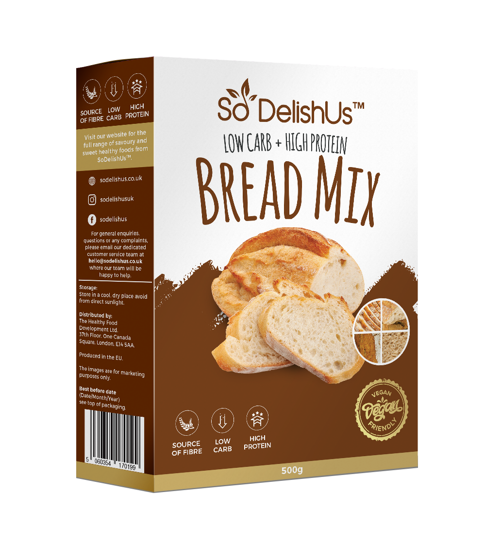 Our low carb, high protein, vegan bread mix contains: 38% Less Carbs,66% More Protein, 15% More Fibre