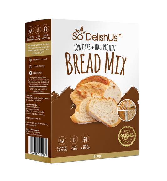 Our low carb, high protein, vegan bread mix contains: 38% Less Carbs,66% More Protein, 15% More Fibre